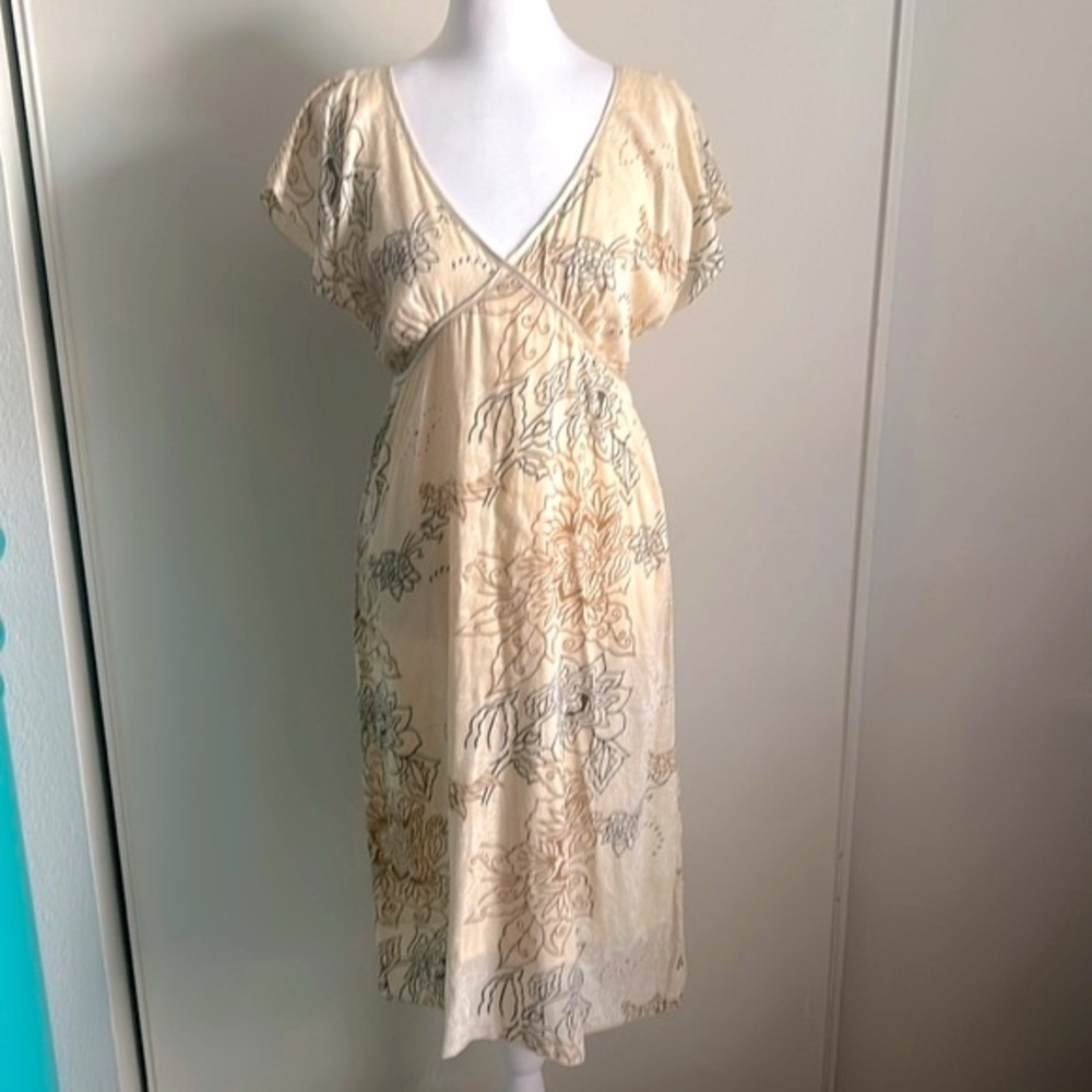 Free People Floral Split Cap Flutter Sleeve Year Round Cotton Gauze Midi Dress - Picture 2 of 13